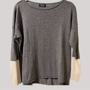 Luella Italian Cashmere Merino Wool Tunic Sweater Gray Ivory Layered Look L